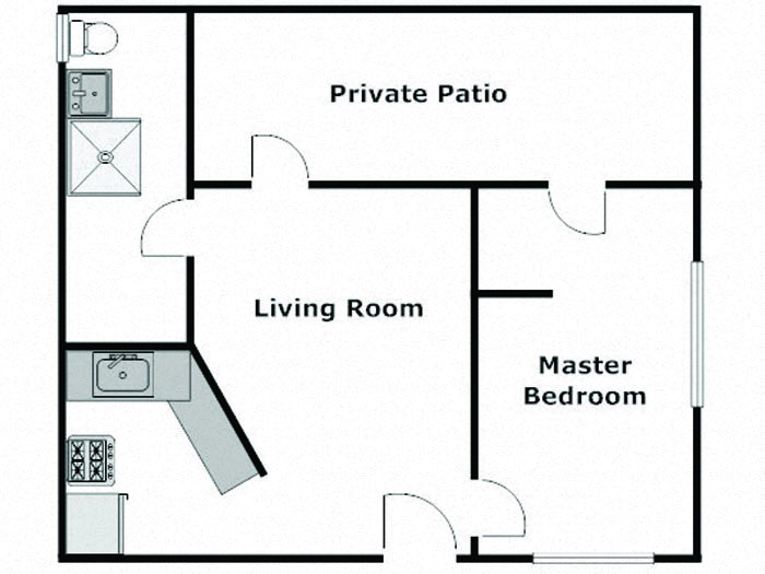 Floor plan for 1 bed, 1 bath, 422 sqft